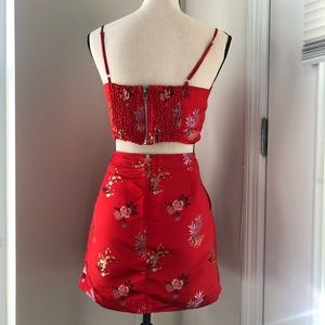 2 piece kimono print crop top and mini skirt